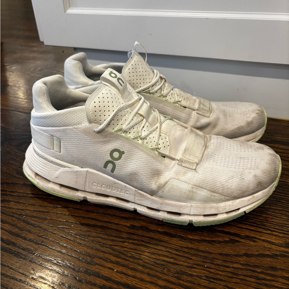 White and Green On Running Shoes